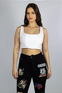 Cropped Jeans Branco Básico Miss Diamond Ref. TR88