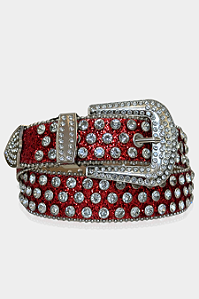 Cinto Country Glitter Vermelho c/ Pedras Pratas Ref. TR107