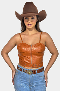 Cropped Couro Bronze Western Texas Ranch Jeans Ref. TR97