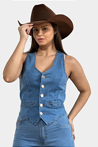 Colete Jeans Claro Slim Moda Country Texas Ranch Ref. TR05