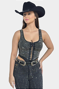 Cropped Preto All Shine Amarração Texas Ranch Ref. TR99
