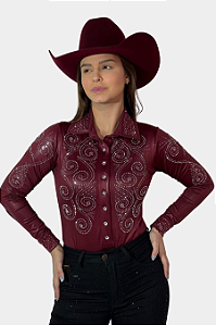 Body Camisa Cirrê Bordô Unique Strass Texas Ranch Ref. TR234