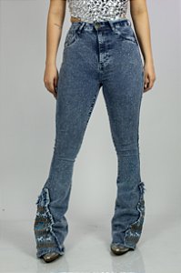 Calça Jeans Stoned Bordada Miss Texas Silver Strass Ref. TR228