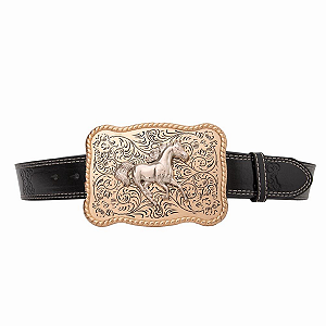 Cinto Preto Country Fivela Quadrada Love Horse Ref. TR129