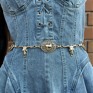Cinto Corrente Dourado Feminino Longhorn Horse Ref. TR137