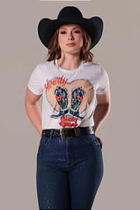 Camiseta Feminina Branca Howdy Texas Ref. TR39
