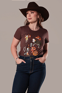 Camiseta Feminina Marrom Spur Strass Ref. TR41
