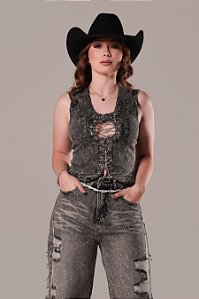 Colete Jeans Stoned Silver Strass Country Sessions Ref. TR11