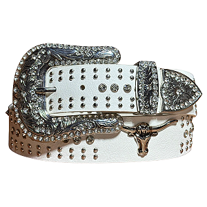 Cinto Branco Country Feminino All Strass Longhorn Ref. TR147