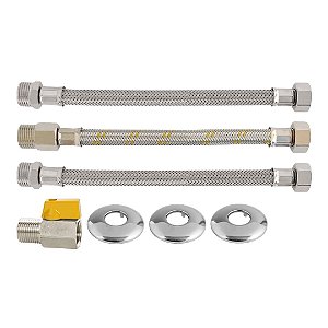 Kit Aquecedor Passagem c/ Válvula e Flexível 40cm Blukit