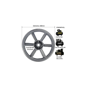 VOLANTE COMPRESSOR PISTÃO 10 ML DIAMETRO 200MM CANAL 1 3V