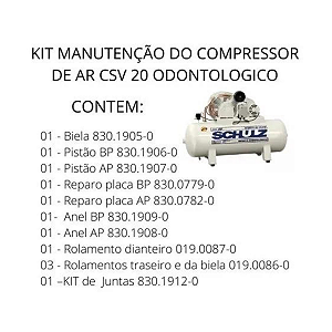 KIT DO COMPRESSOR DE AR ESTACIONARIO DE PISTAO CSV 15/20 ODONTOLOGICO