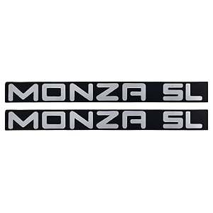 Par Plaqueta Emblema Friso  Monza SL  em Metal Adesivo  26,5cm Estoque Antigo