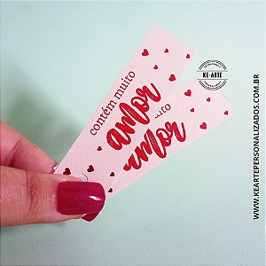 Tag palito Hot Stamping "Contém Muito Amor" - 20 unidades | Pronta Entrega