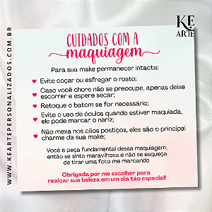 Cartão cuidados com a Make - 50 unidades | Pronta Entrega