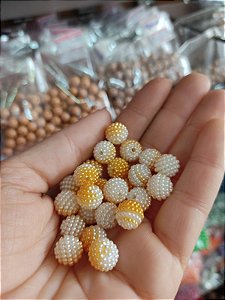 Pérola craquelada 10 mm 20g mesclada amarelo e branco
