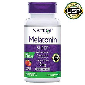 Melatonina - 5 Mg - 250 Tablets - Dissolução Rápida - Sabor Morango | Natrol