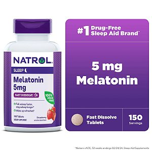 Melatonina - 5 Mg - 150 Tablets - Dissolução Rápida - Sabor Morango | Natrol