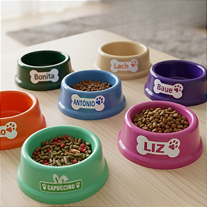 Comedouro e Bebedouro 330ml para Pet | Kit Personalizado com Nome do Pet | Tigela | Pequeno e Médio Porte