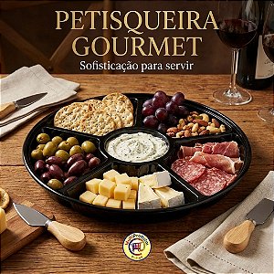 Petisqueira Tábua De Frios 5 Divisórias 30 Cm Com Molheira