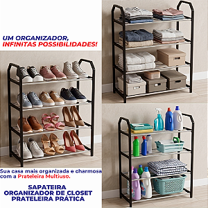 Prateleira Organizadora Multifuncional 4 Andares | Closet | Lavanderia | Cozinha | Banheiro | Escritório | Sapateira