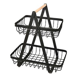 Fruteira de Mesa Premium Cesta Frutas 24cm Altura Aramado 2 Andares Organizador Mesa Escritório