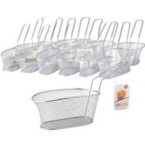 Kit com 10 Cestos de Fritura com Alça Petiscos Batatas Premium Inox