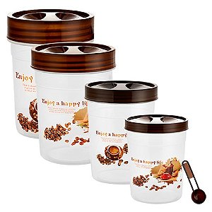 Conjunto de 4 Potes com Tampa e Colheres Multiuso Empilhável