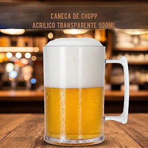 Caneca de Chopp em Acrílico Transparente 500ml–Resistência, Estilo e Versatilidade para Suas Bebidas
