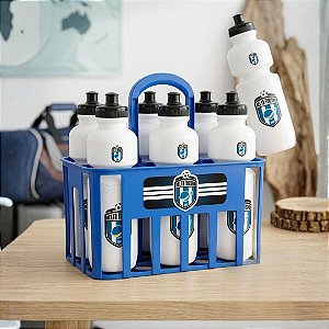 Personalizado - Cesta Porta Garrafas Squeeze com 6 Garrafas 750ml | Ideal para Times de Futebol, Treinos, Eventos, Esportes | Hidratação | Cores Variadas