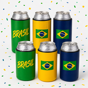 Kit Torcida Brasil | 6 Porta Latão Térmico 473ml Verde Amarelo Azul | Cerveja Gelada | Copa do Mundo 2026 | Torcedor Campeão