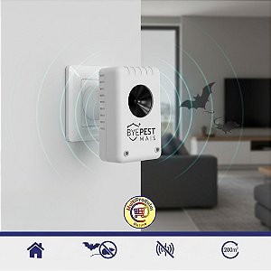 Repelente Eletrônico Ultrassonico Byepest Mais - Contra Ratos Morcegos e Pombos | Tecnologia Microcontrolada e 5 modos de Operação