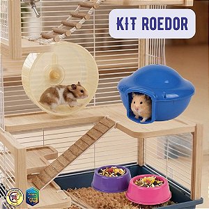 KIT ROEDOR – TOCA IGLU + RODINHA 14CM + 2 COMEDOUROS | Ideal para Hamster e Outros Roedores