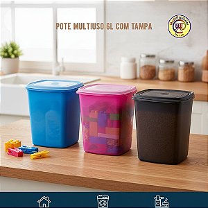 Pote Multiuso 6L com Tampa – Organização para Casa, Cozinha, Pets e Muito Mais | Proteção Contra Umidade | Grãos, Ração, Itens de Limpeza, Brinquedos