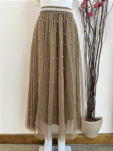 Saia Tule Pérola - Marrom