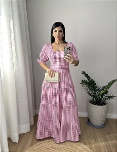 Vestido xadrez rosa