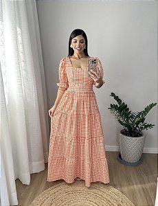 Vestido xadrez laranja