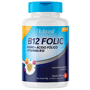 B12 Folic (Ácido Fólico, Vitamina B12 e Ferro) - 60 Cáps - 550mg