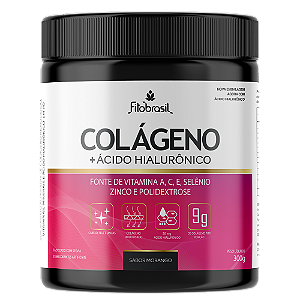 Colágeno 9g com 50 mg de ácido hialurônico, vitamina A, C, E selênio e zinco (nova fórmula) -  Morango 300g