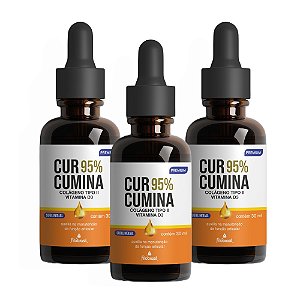 Curcumina 95% Gotas (Colágeno tipo II e Vitamina D3) kit com 3 unidades de 30 ml