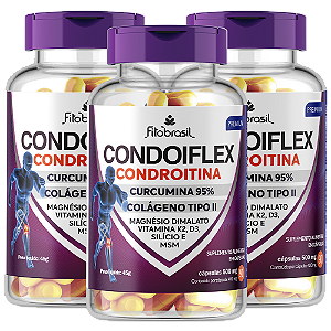 Condoiflex (Condroitina, Colág. II, Curcumina, MSM e +) - kit com 3 frascos de 90 cáps - 400mg
