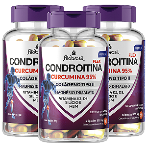 Condroitina flex (Condroitina, Colág. II, Curcumina, MSM e +) - kit com 3 frascos de 90 cáps - 400mg