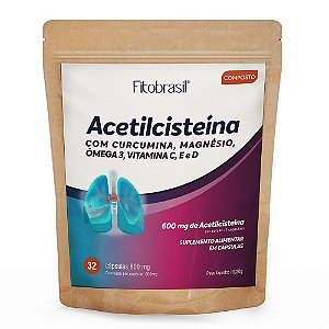 Acetilcisteína  Refil + Curcumina, Magnésio, Vitamina C, Vitamina E e Vitamina D –  32 cápsulas de 600mg
