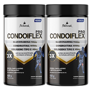 Condoiflex Pro Kit com 2 (Glucosamina 750mg, Condroitina 600mg e Colágeno Tipo II 40mg) 150g - Sabor Morango