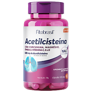 Acetilcisteína + Curcumina, Magnésio, Vitamina C, Vitamina E e Vitamina D – 60 cápsulas de 600mg