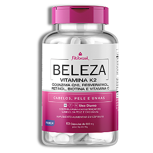 Beleza K2 - Vitamina K2, Coenzima Q10, Resveratrol, Retinol, Biotina e Vitamina C - 60 cápsulas de 600mg