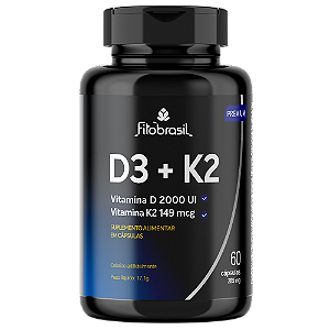 Vitamina D3 2.000 UI + Vitamina k2 Mk-7 149 mcg - 60 cáps - 285mg