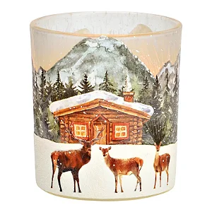 Porta velas de vidro -Cervo e neve- Importado da Alemanha - Tamanho P