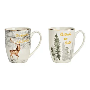 Caneca de Porcelana- Decoração de inverno floresta/veado