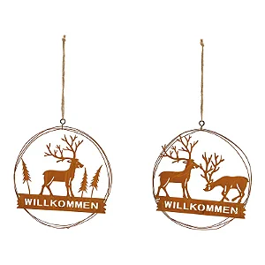Placa Willkommen Cervo - Acabamento Enferrujado